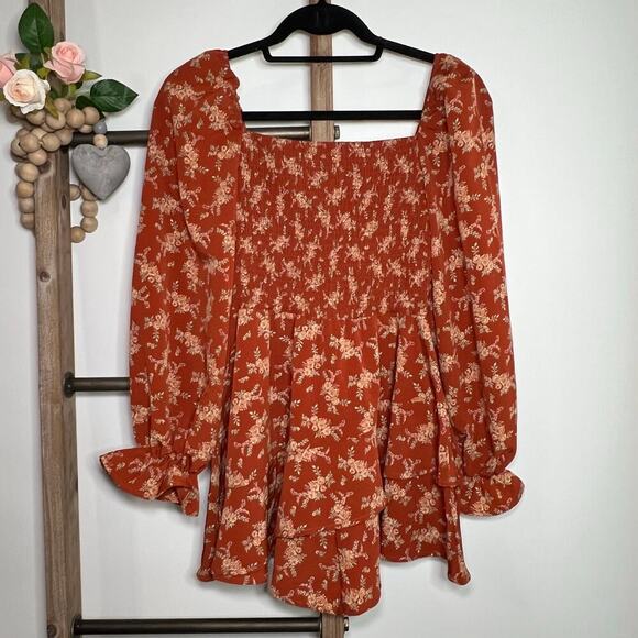 Altard State Long Sleeve Brown Floral Blouse Size Small - Picture 5 of 8
